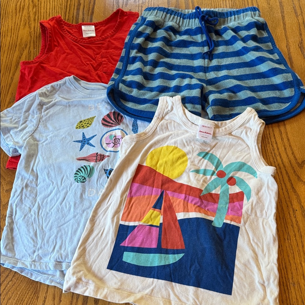 Mini Boden Boys Short Sleeves Terry shorts LOT Sz 6-7T Beach